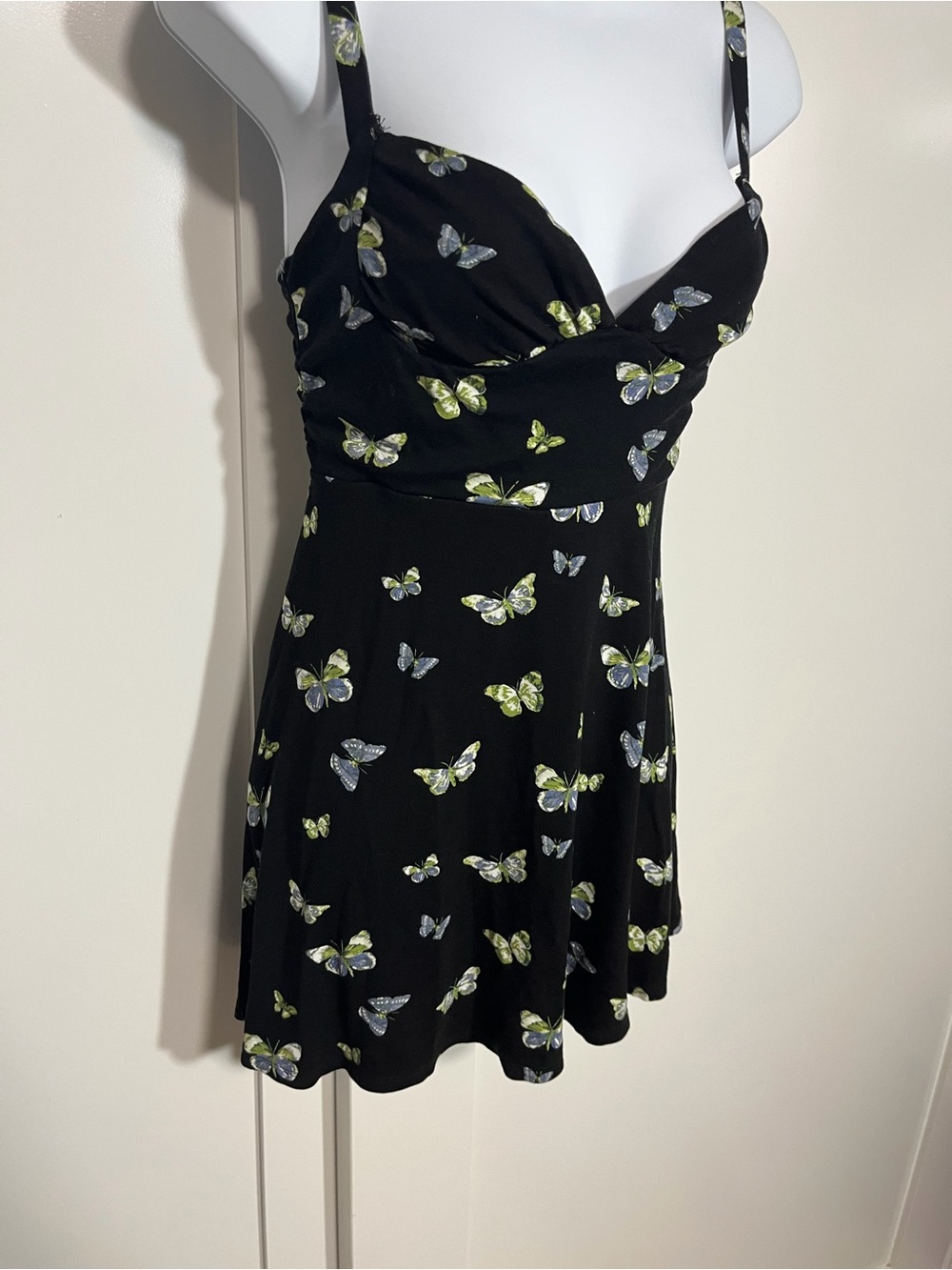 Urban Outfitters Black Mini Dress Butterfly Print Size Small Skater Whimsygoth - Picture 4 of 8